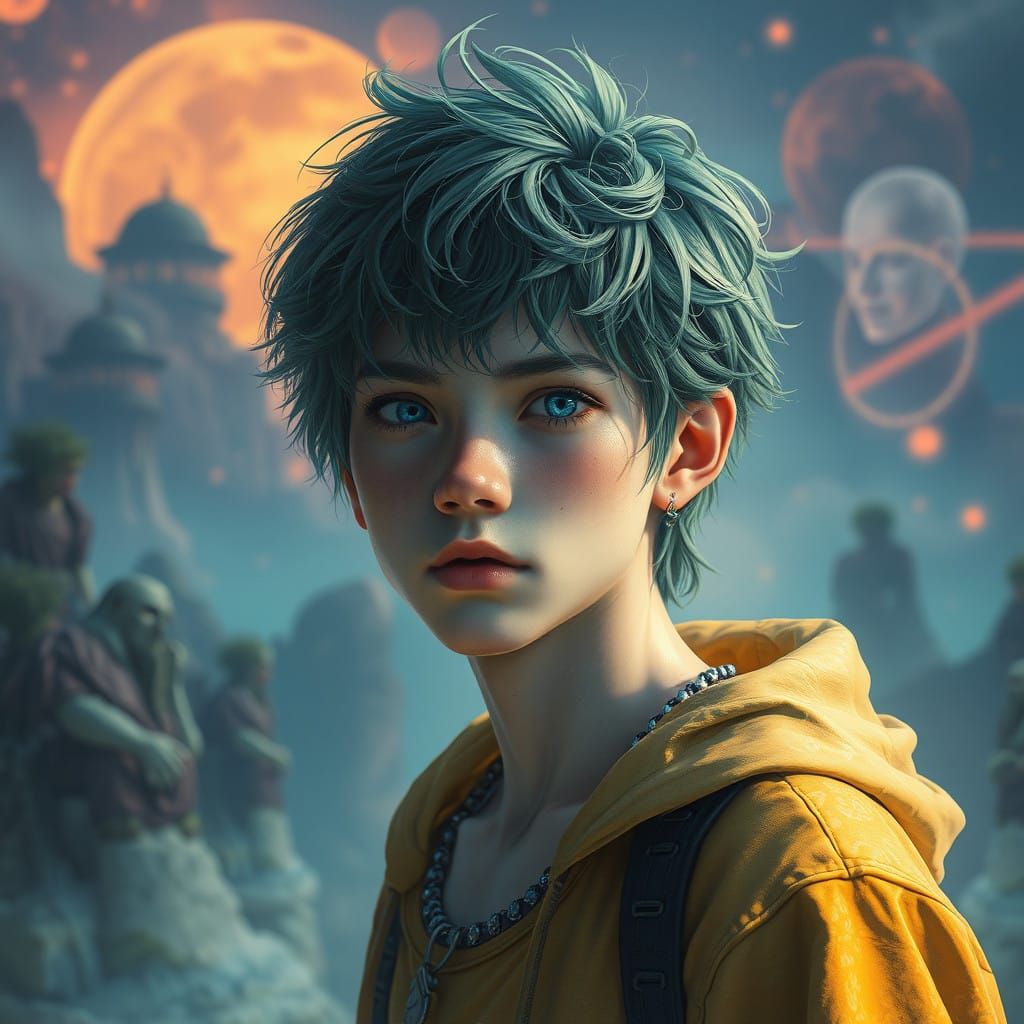 Ethereal Androgynous Youth in Mystical Realm