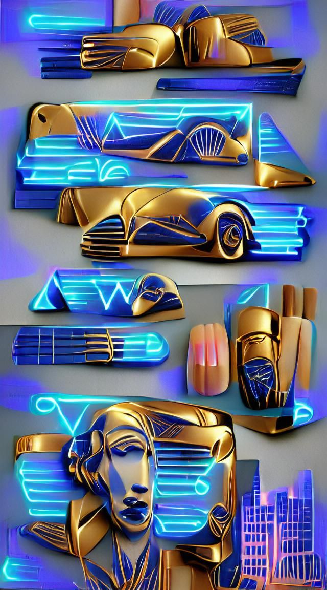 Art Deco Gold and Blue Synthwave Design