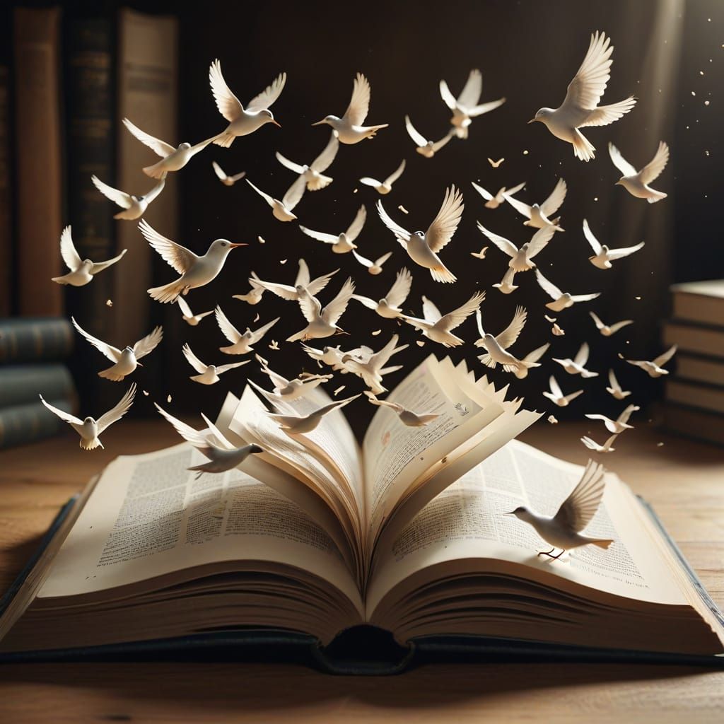 Surreal Open Book Pages Transform Into Flying Birds