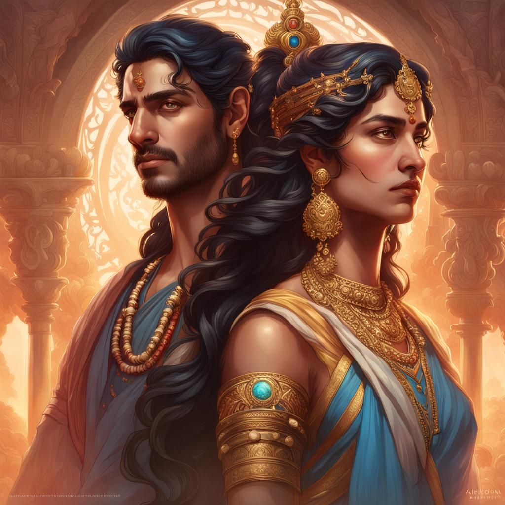 Draupadi and Arjuna Portrait in Artgerm Style
