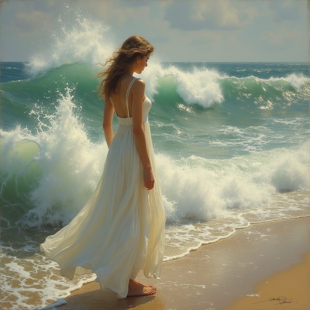 Dramatic Ocean Scene in Impressionist Style