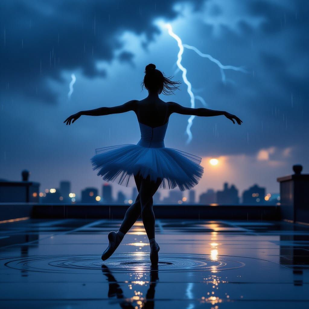 Ballerina's Fierce Dance in Twilight Storm