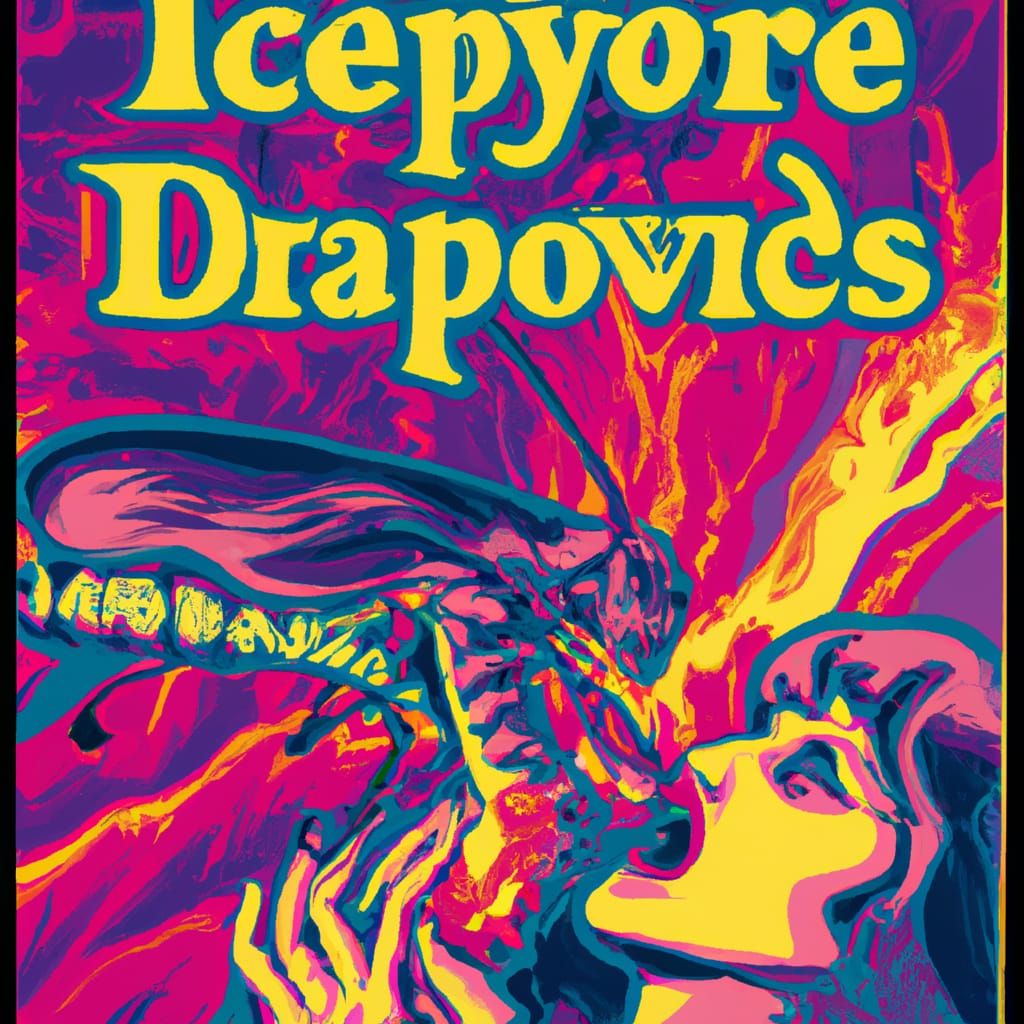 Psychedelic Lamia Feeds Beetle in 1960s Poster Art