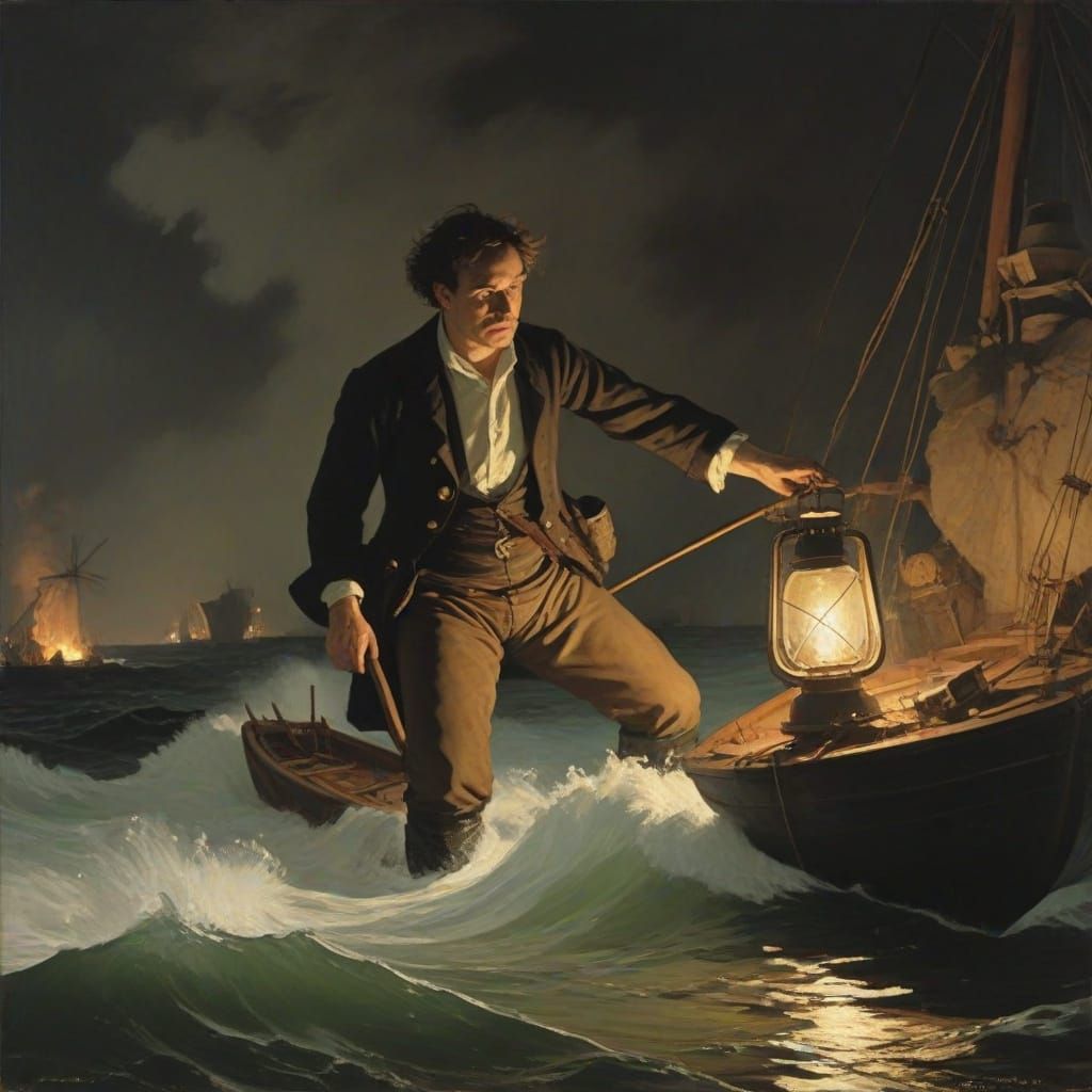 Surreal Propeller Blades Crumbling World in Fiery Seas