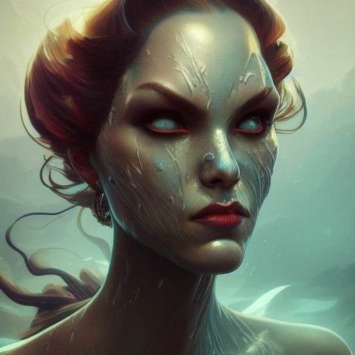 Evil Mermaid Portrait in Art Nouveau Style