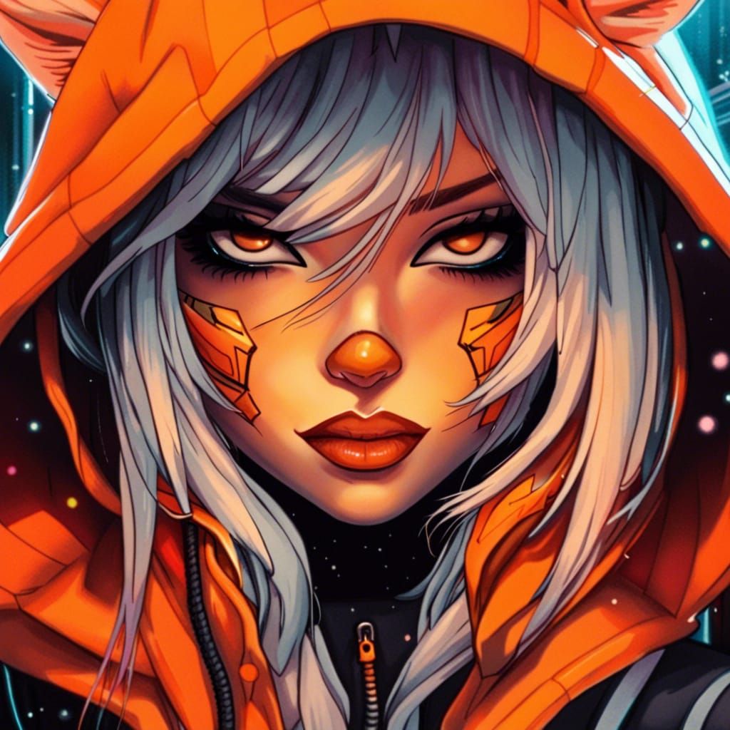 Cyberpunk Fox in Hoodie with Glowing Eyes