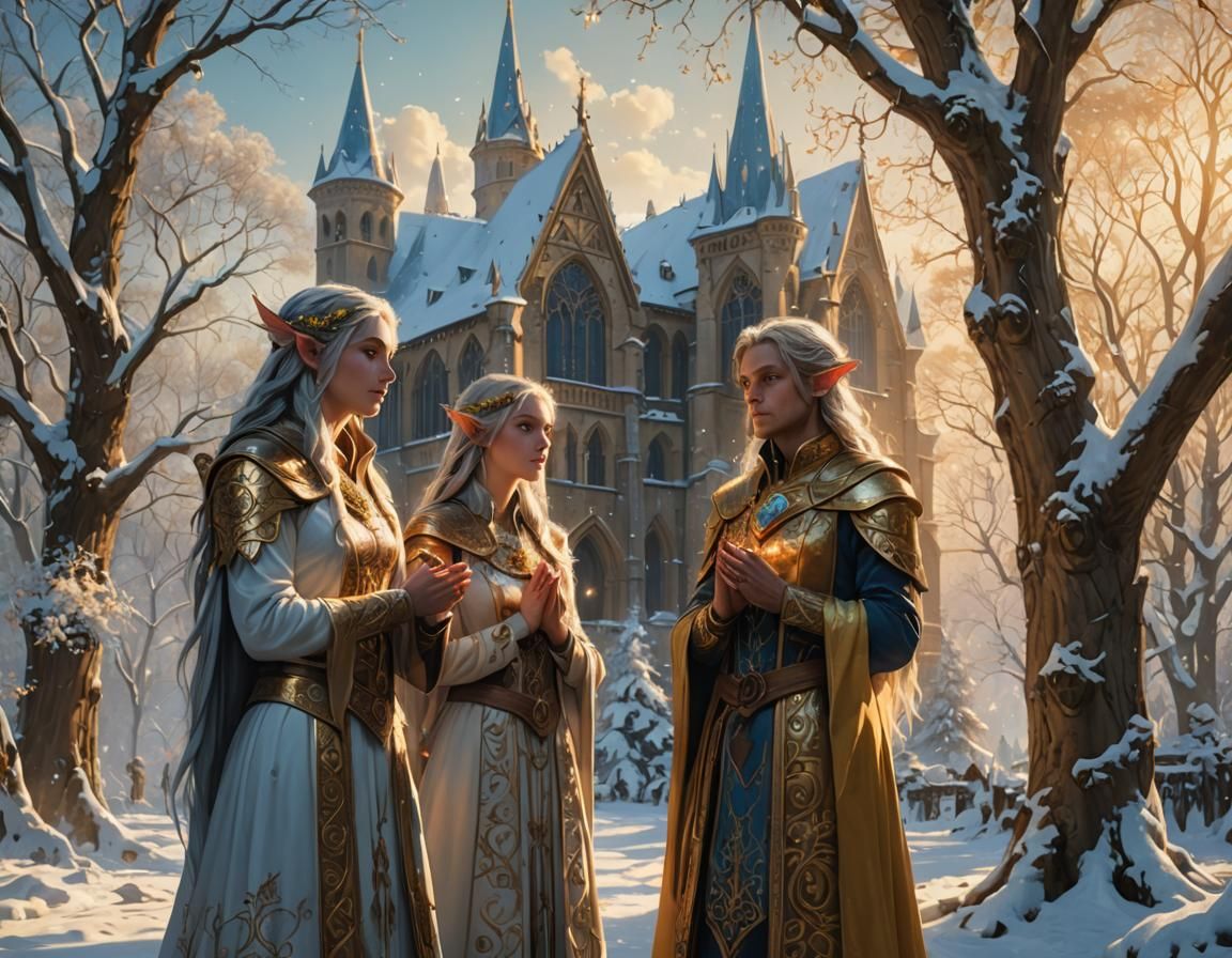 Snow Elves Worship Auri-El in Mystical Landscape