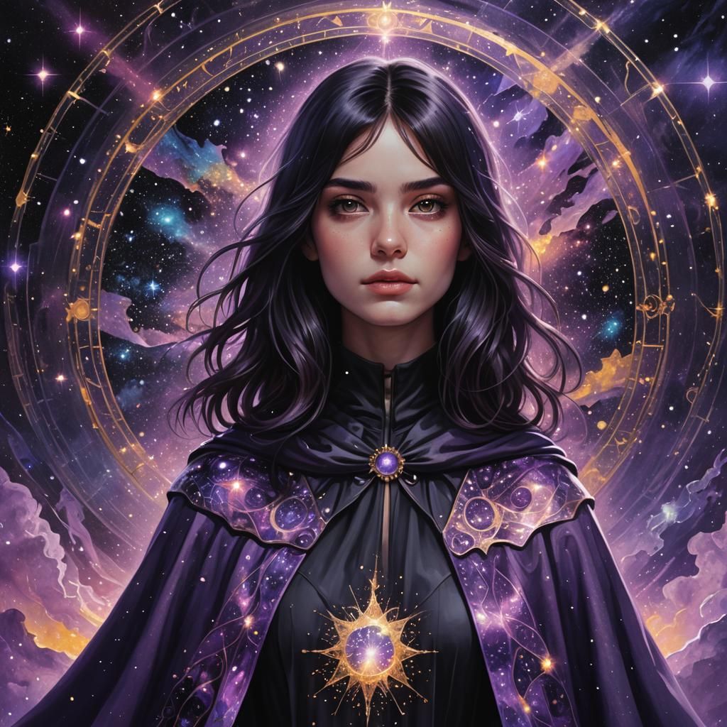 Cosmic Teenage Girl in Astral Holographic Illustration