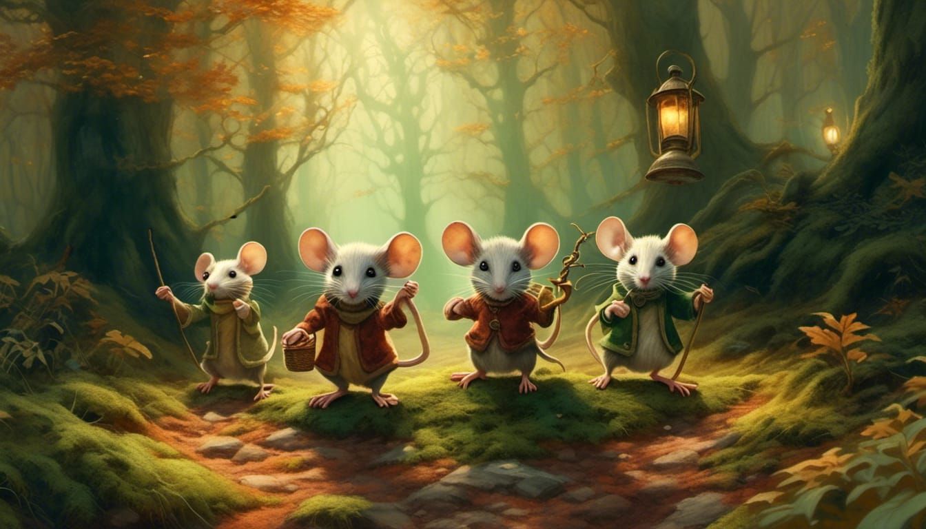 Mice Family Journey Through Mystical Forest