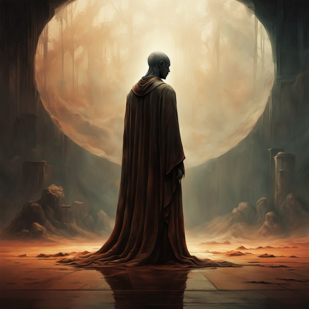 Ethereal Figure Levitates Above a Tattered Gym Mat in a Dark...