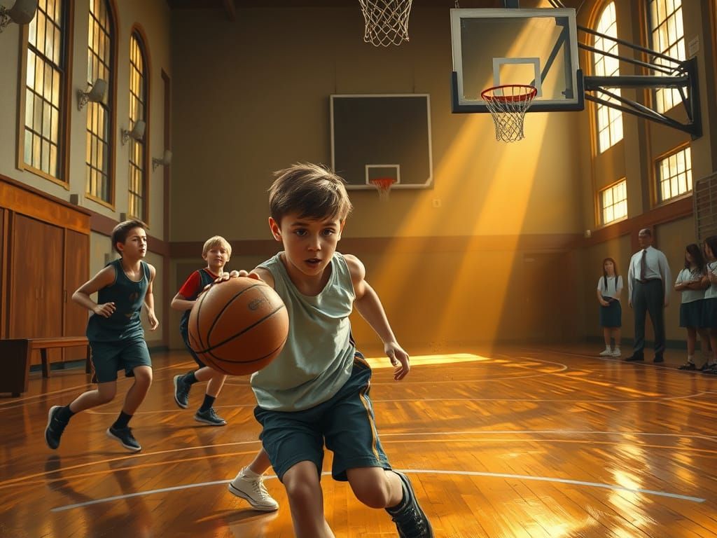 Basketball Victory: Oil Painting of Game-Winning Shot