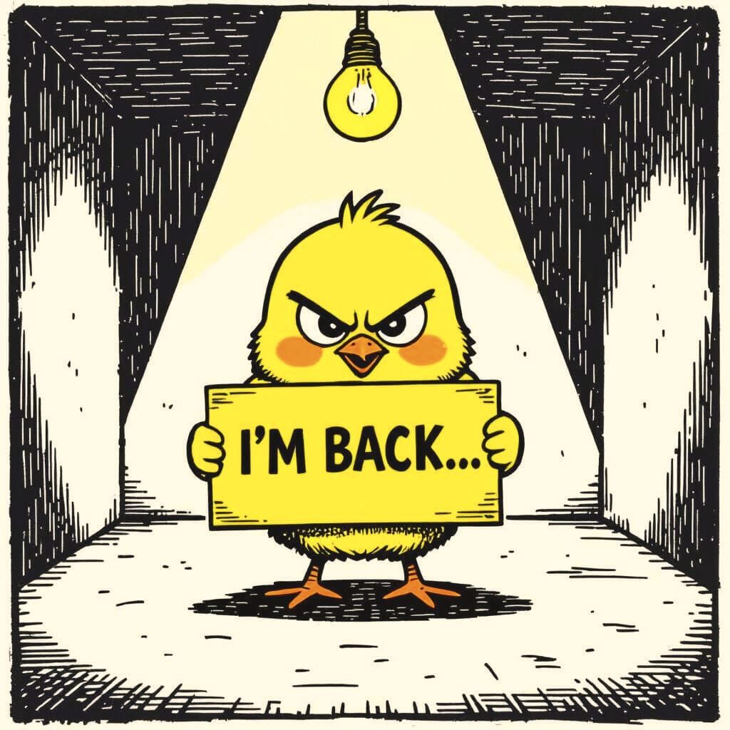 Minimalist Angry Chick Illustration in Yellow Light