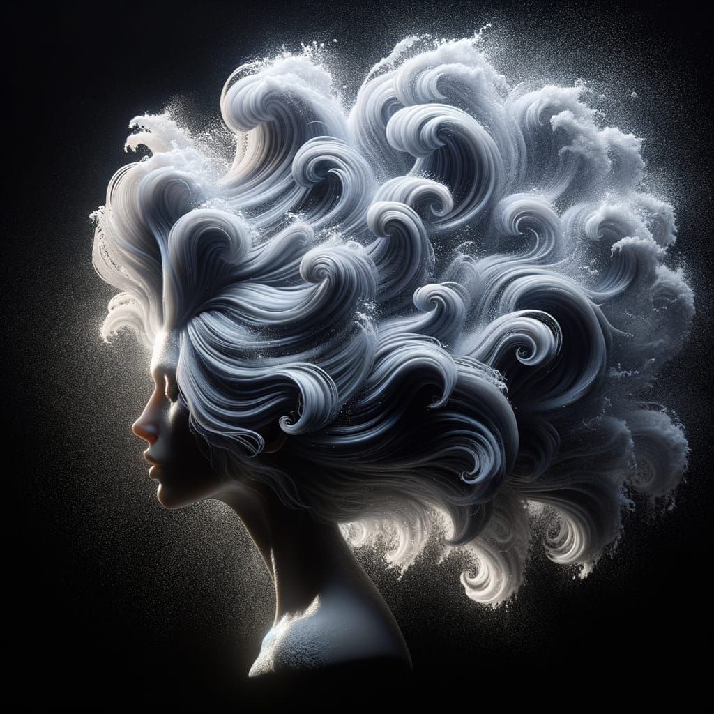 Surreal Ocean Wave Hairstyle Portrait