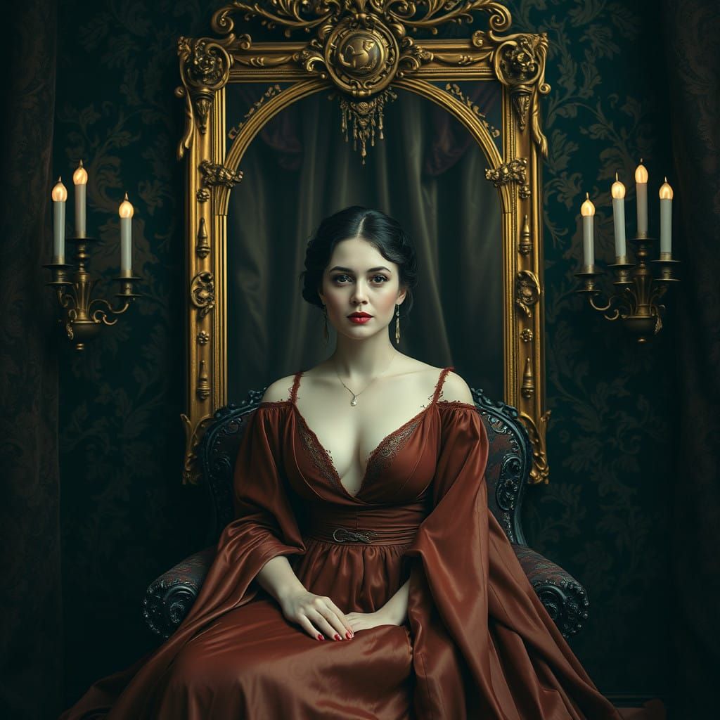 Ethereal Woman in Opulent, Victorian-Era Atmosphere