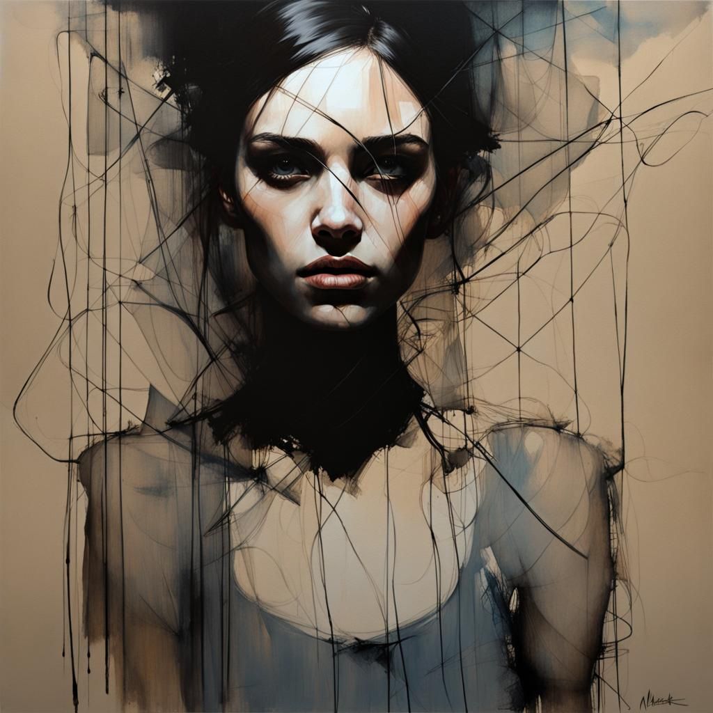 Striking Portrait with Wires and Sketchy Details