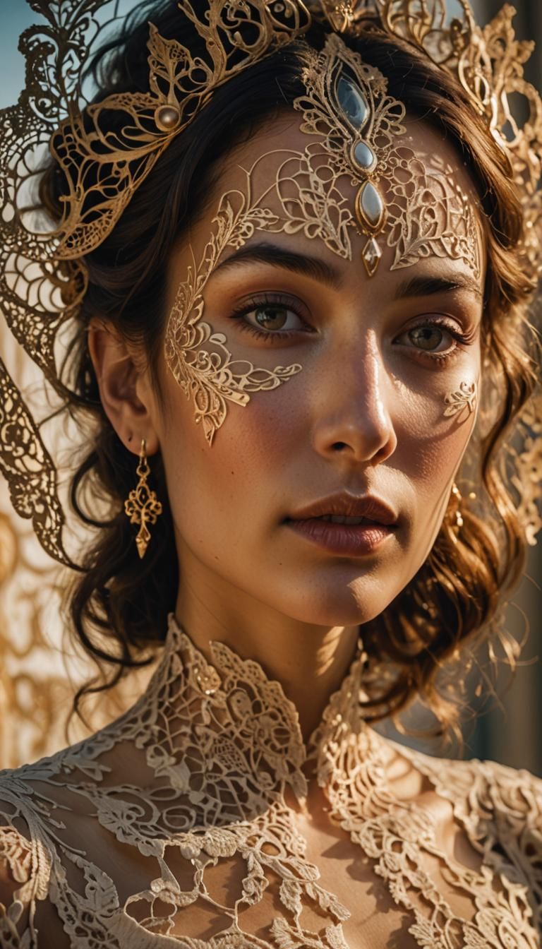 Surrealist Portrait of Woman with Lace Face