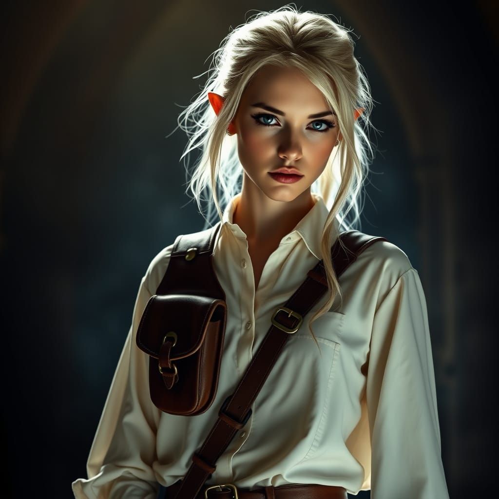 Elven Scholar with Blonde Hair in Hyperrealistic Style