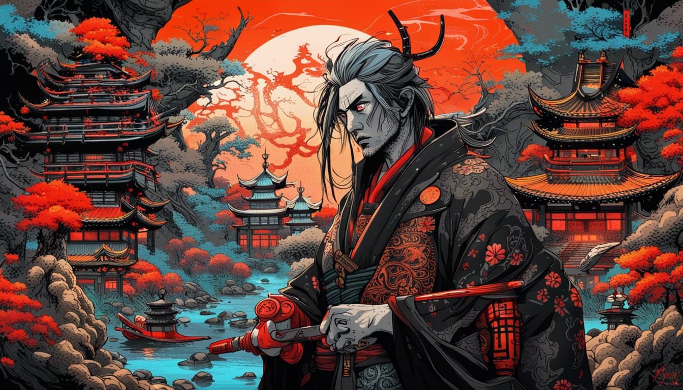 Japanese Cyber Noir Fantasy Landscape Concept Art