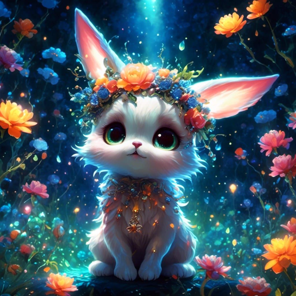 Adorable Bioluminescent Bunny in Forest Meadow
