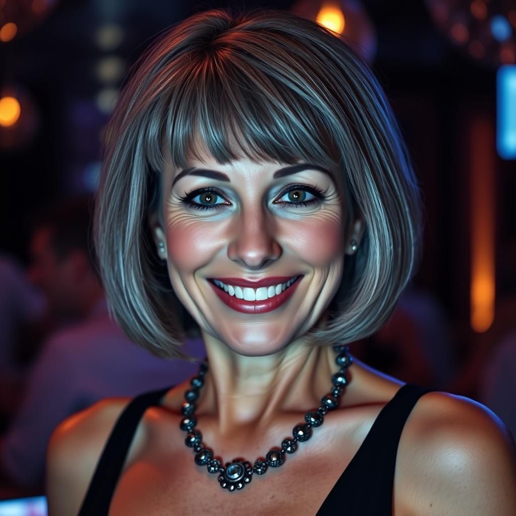 Smiling Gray-Haired Woman Portrait in Nightclub