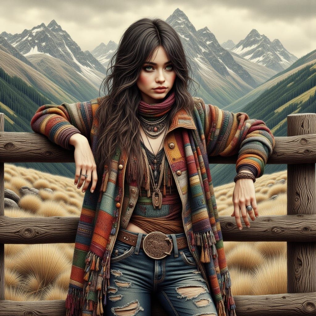 Ethereal Boho Woman Amidst Rocky Mountains