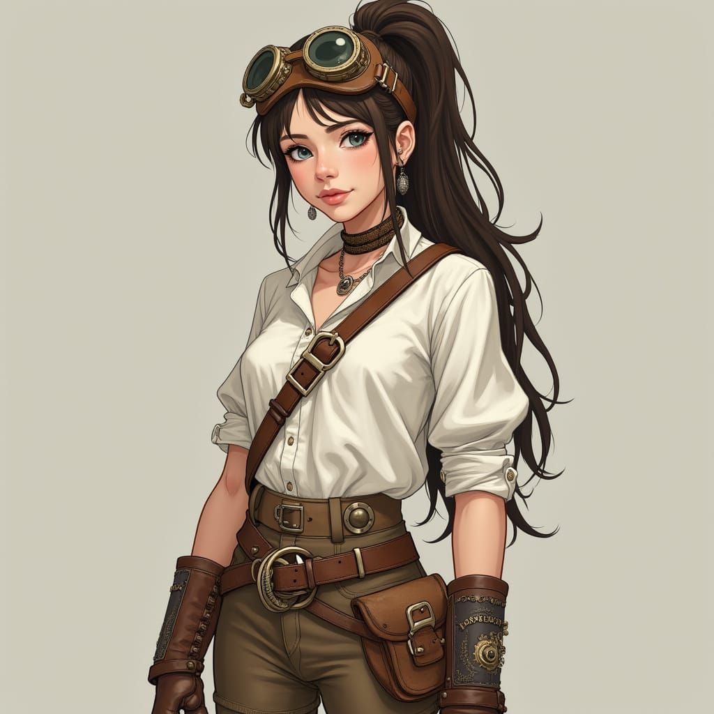 Steampunk Woman with Goggles and Gears