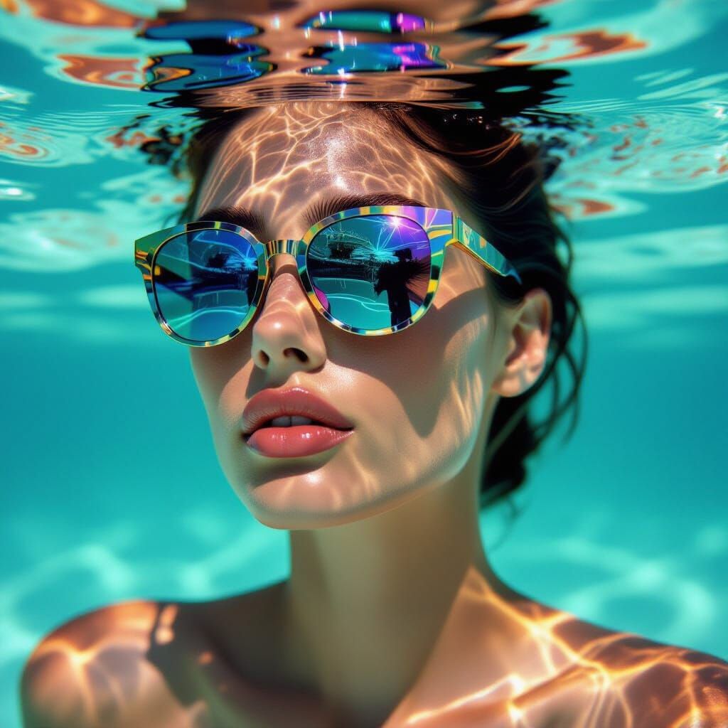 Contemplative Portrait with Pool Reflection in Avant-Garde S...
