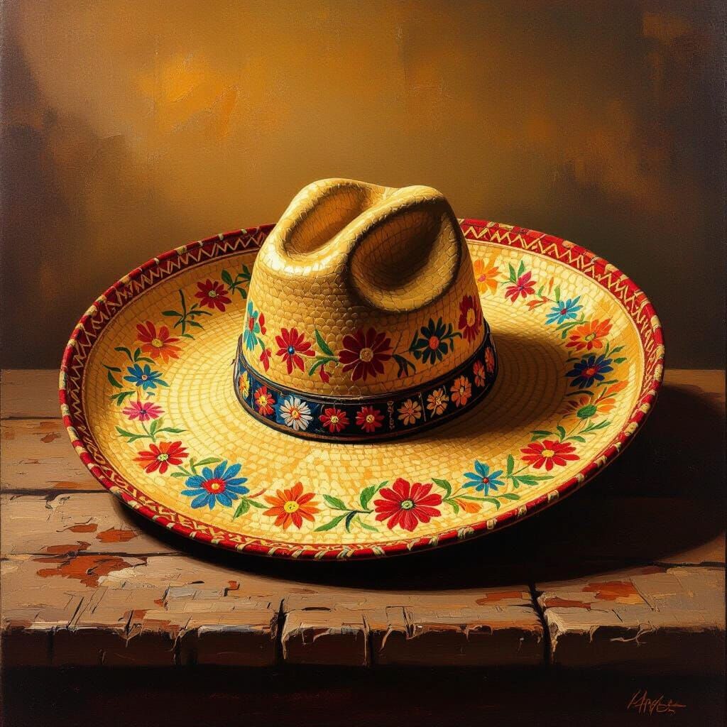 Worn Sombrero on Dusty Table in Golden Light