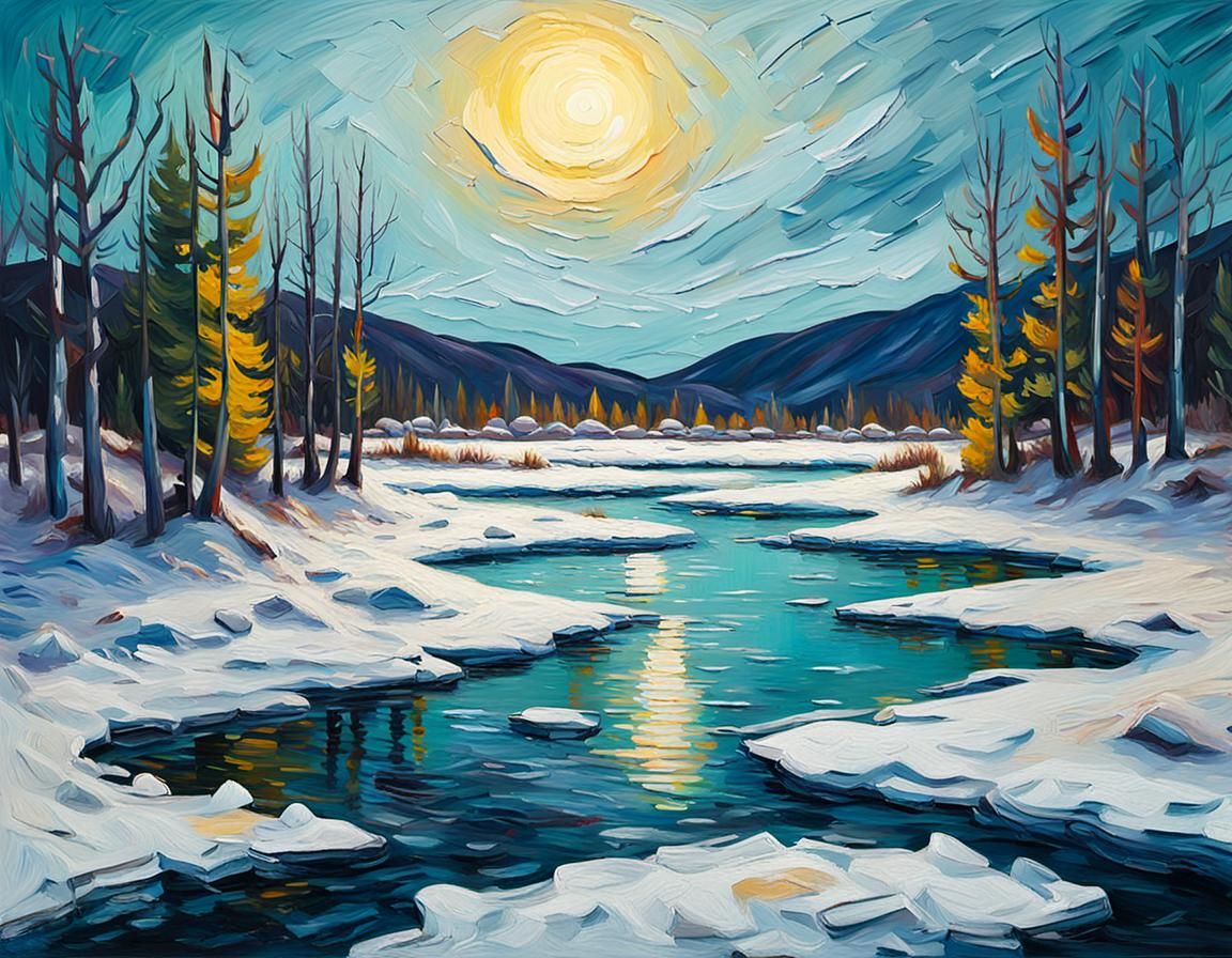 Frozen Lake in Expressionist Impasto Style
