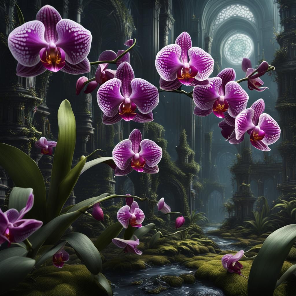 Detailed Matte Painting of Fantastical Orchids