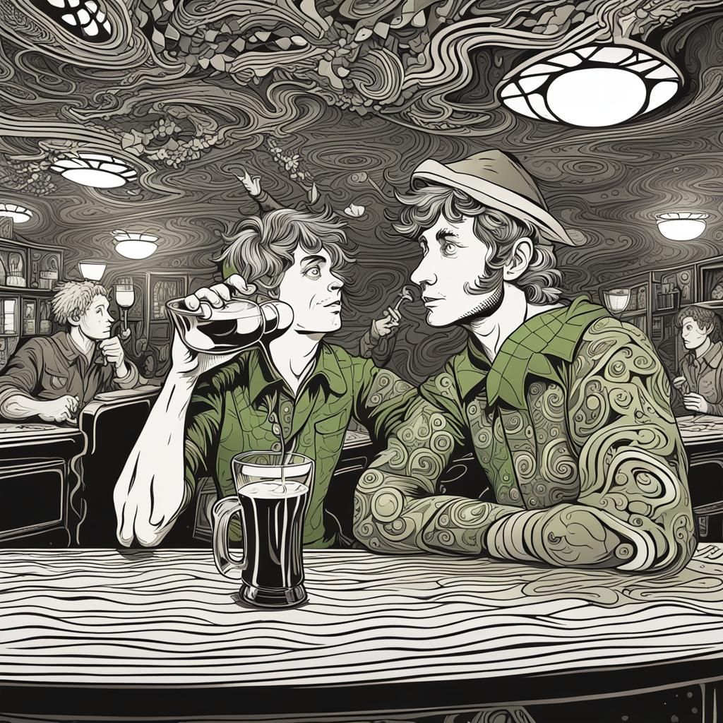 Peter Pan and the Lost Boys in Bar, Vector Art