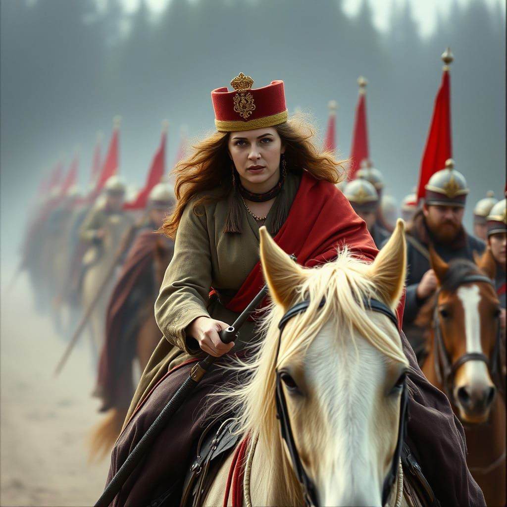 Cossack Queen Maud Adams Reigns Supreme in Epic Oil Painting