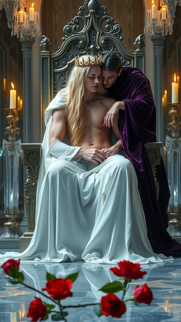 Dark Fantasy King and Advisor in Crystal Throne Room