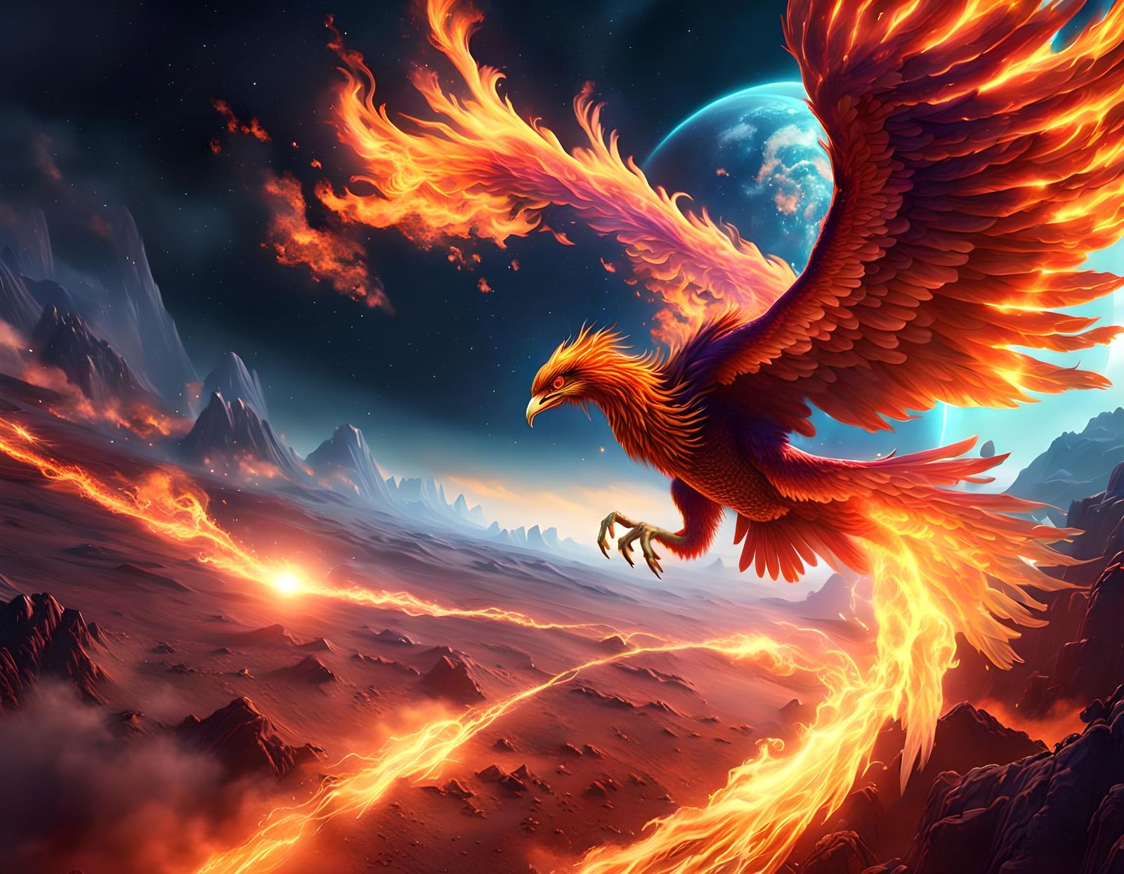 Galactic Phoenix in Flames: Fantasy Concept Art