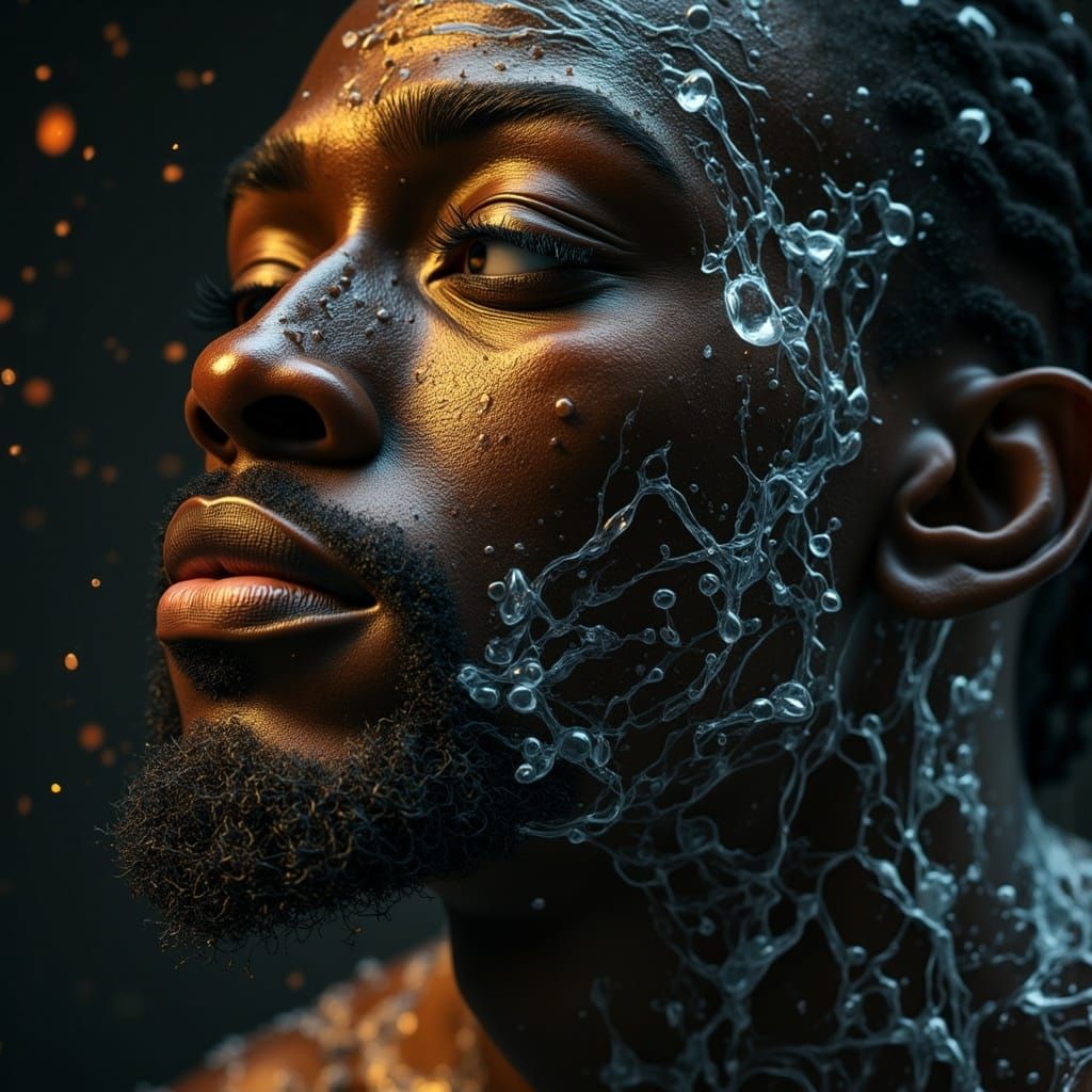 Fiery Ice Portrait in Water: Dramatic Lighting