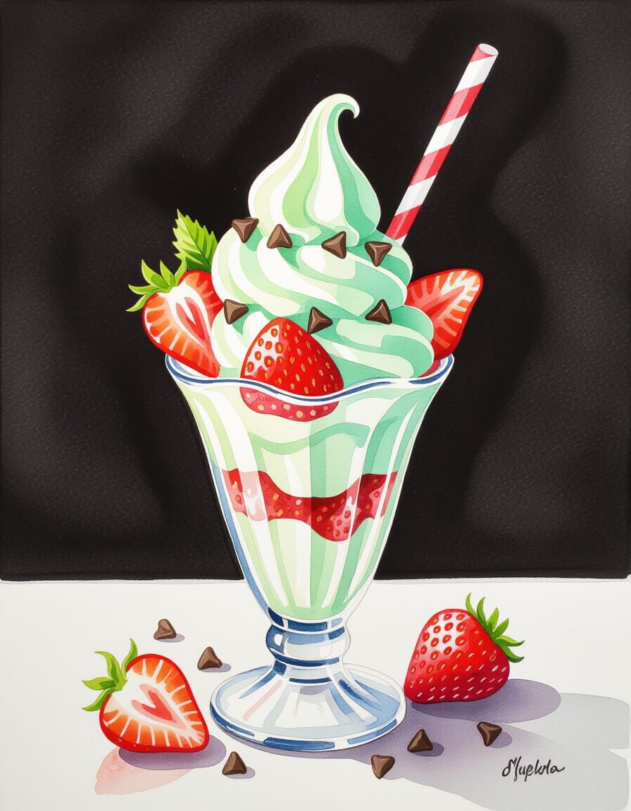 Mint Chocolate Chip Ice Cream: Watercolor Art