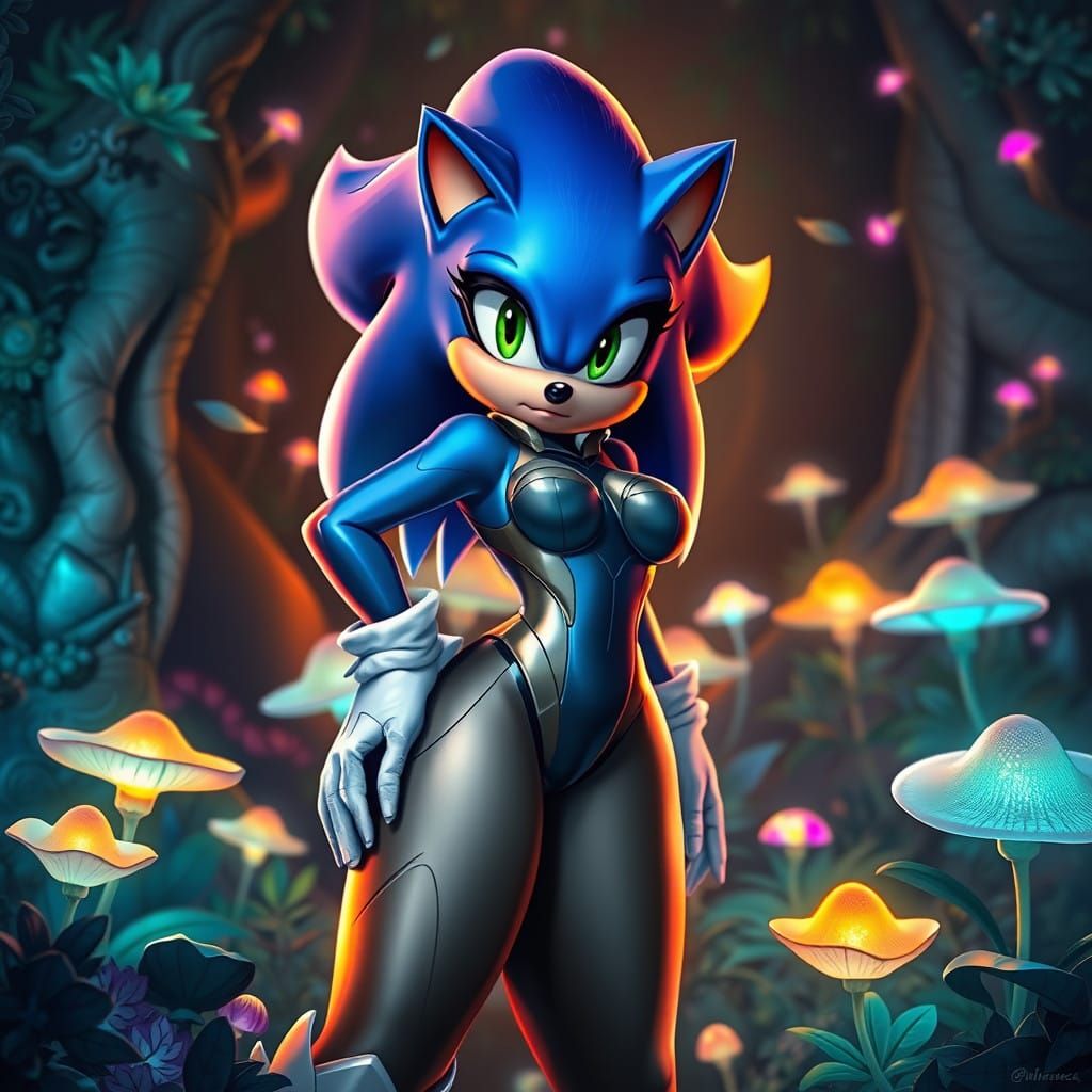 Sensual Sonic Goddess in Futuristic Lush Landscape