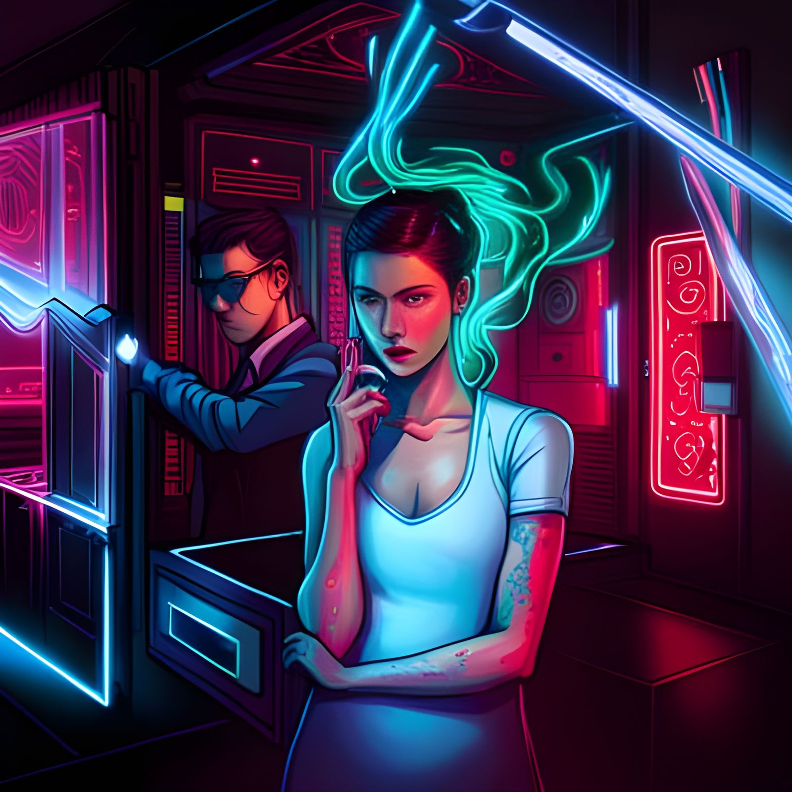 Cyberpunk Scene Inside a Glowing Box