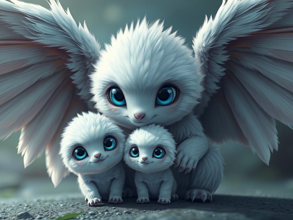 Whimsical Hyperrealistic Anime Family with Wings