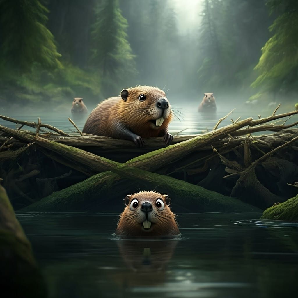 Whimsical Beaver Fantasy Scene in Vibrant Colors