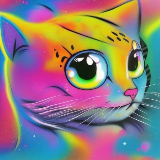 Cute Ant-Eyed Cat in Colorful Dreamland
