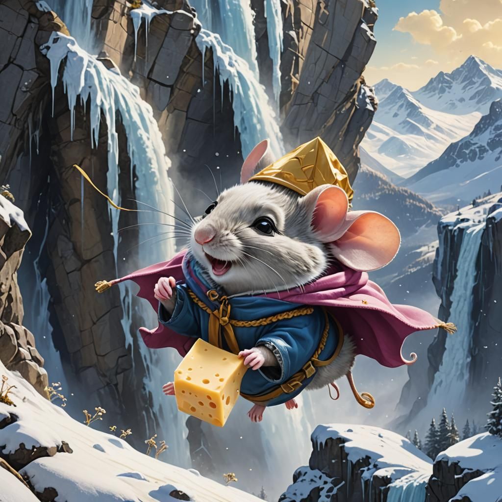 Mouse Skydiving and Eating Cheese