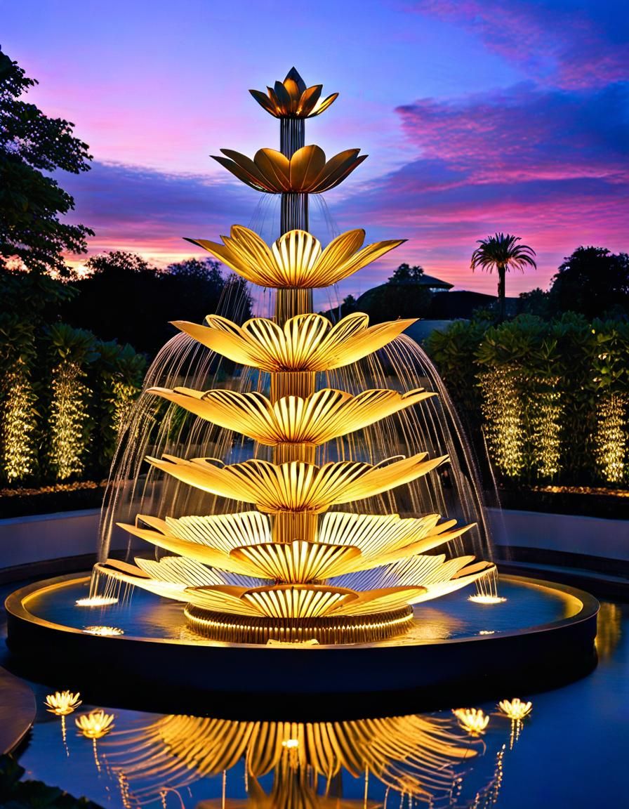 Metal Wire Lotus Flower Fountain Sculpture