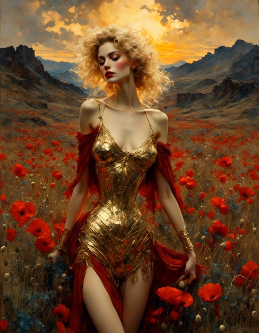 Poppy Field Warrior in Leyendecker Style