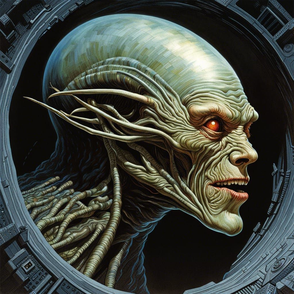 Hyperrealistic Sci-Fi Horror Alien with Huge Mouth