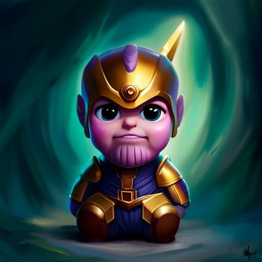 Adorable Chibi Thanos in Polychromatic Splash Art