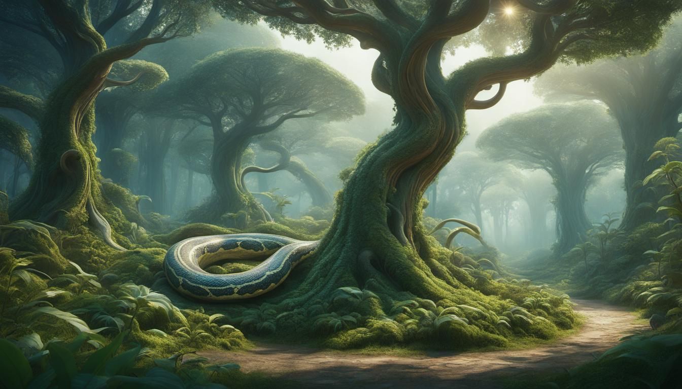 Pythons Entwined: Art Nouveau Forest Glade