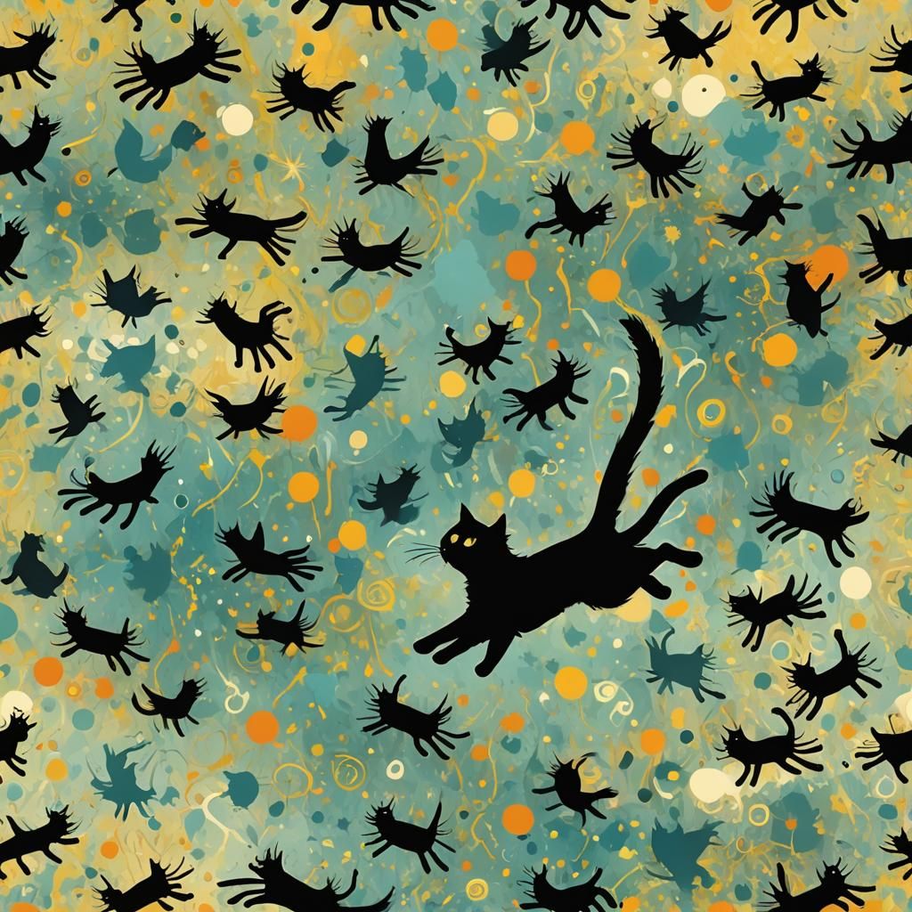 Abstract Black Cat Jump in Sky