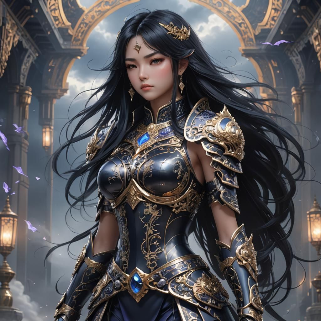 Anime Woman Portrait in 3D with Ornate Armor
