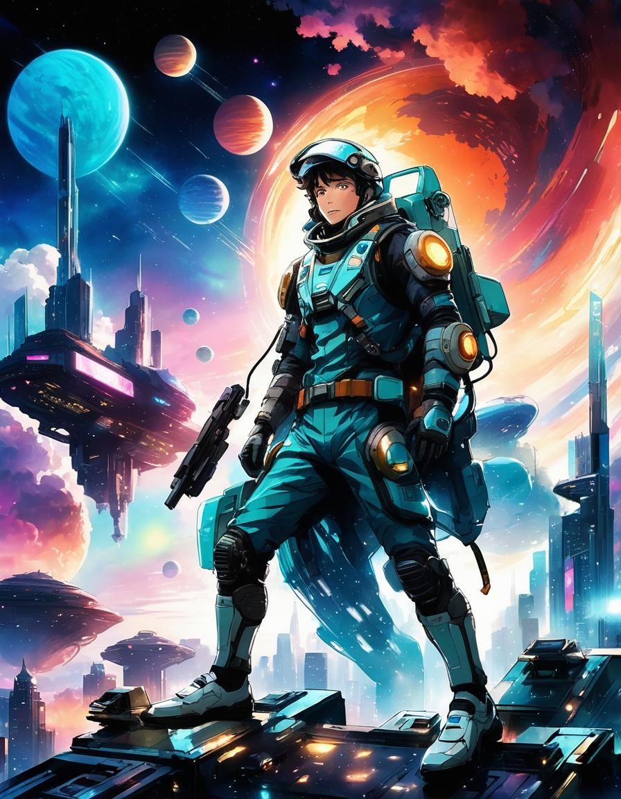 Alien Adventurer in Vaporwave City, Anime Key Visual